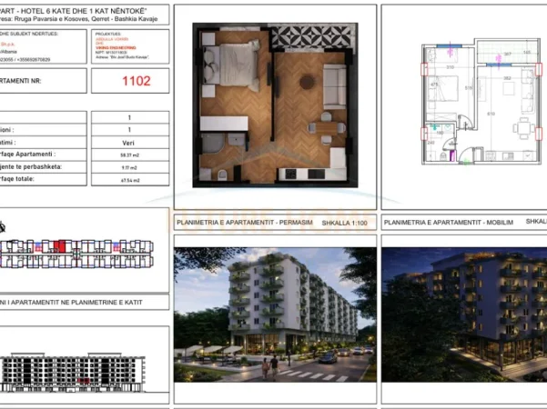 Qerret, shitet apartament 1+1 Kati 1, 68 m² 81.048 € (Rezidenca "Erdiar")