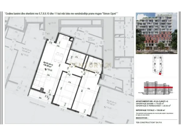Tirane, shitet apartament 2+1 Kati 5, 130 m² 208.928 € (Ish Fusha e Aviacionit)