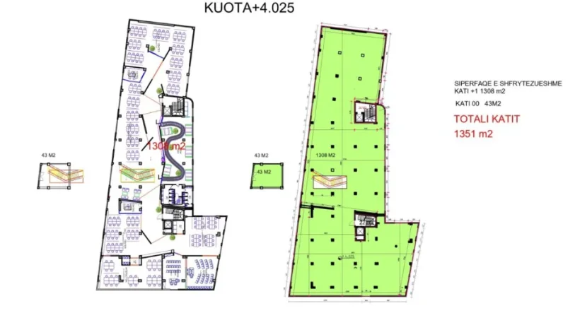 Tirane, jepet me qera zyre Kati 1, 1.350 m² 13.500 € (ALI DEMI)