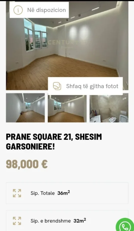 Tirane, shitet garsonier Kati 1, 36 m² 98.000 €