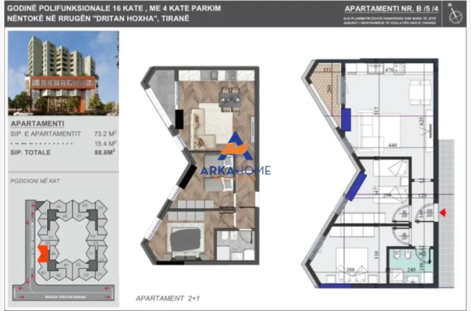 Tirane, shitet apartament 2+1+Ballkon Kati 5, 88 m² 156.000 €