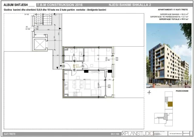 Tirane, jepet me qera zyre Kati 3, 62 m² 700 € (Square 21 / Rruga Sali Butka)