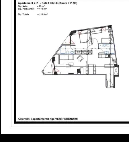 Tirane, shitet apartament 2+1 Kati 3, 111 m² 220.000 € (Shkolla baletit)