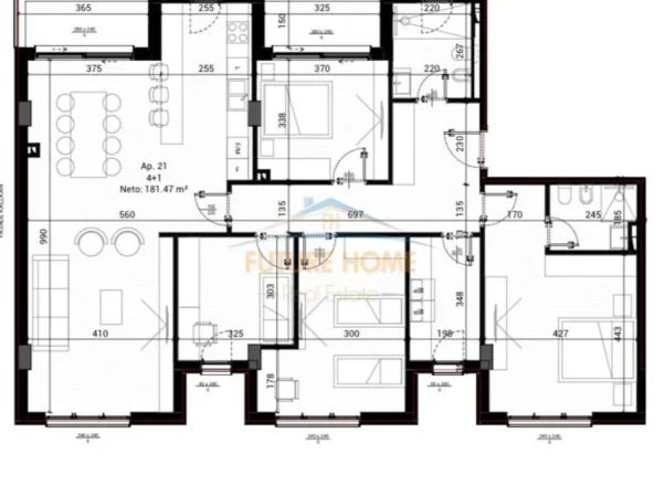 Tirane, shitet apartament 4+1 Kati 1, 214 m² (Park Houses Residence)