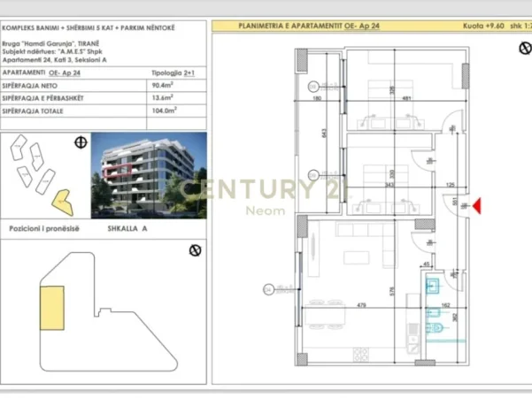 Tirane, shitet 2+1+Ballkon Kati 3, 104 m² 203.000 € (liqeni i thate)