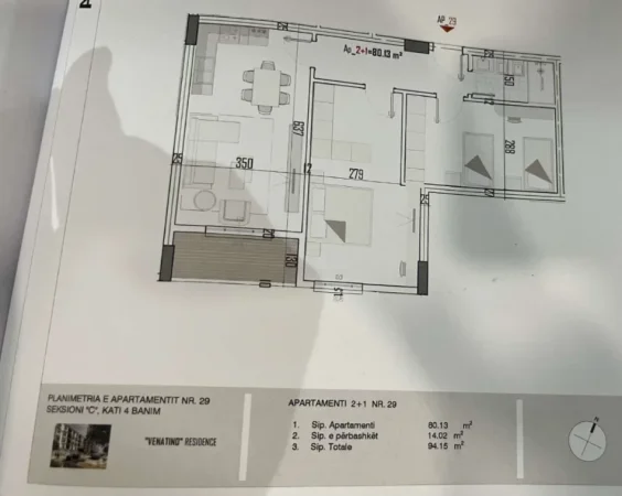 Tirane, shitet 2+1 Kati 3, 94 m² 77.456 € (kamez)