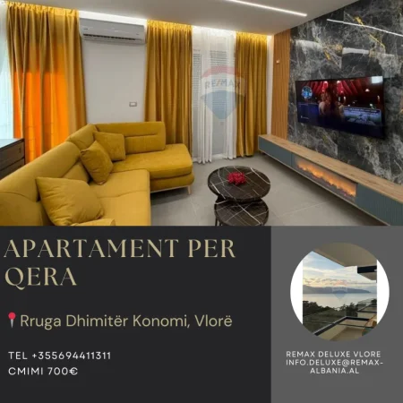 Vlore - Lungomare, jepet me qera apartament 1+1 Kati 4, 67 m² 700 € (Rruga Dhimitër Konomi, Ujë i Ftohtë, Vlorë)