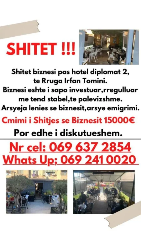 Tirane, Shitet biznesi mbrapa hotel Diplomat 2, lokal Kati 0, 70 m² 15.000 Euro (Irfan Tomini)