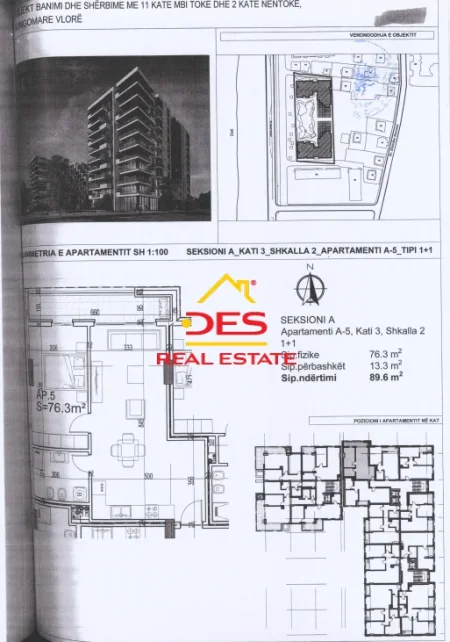 Vlore, shitet apartament 1+1+Ballkon Kati 3, 89 m² (Lungomare)