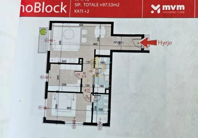 Tirane, shitet apartament 2+1+Ballkon Kati 2, 98 m² 161.000 € (Porcelan, Rezidenca KinoBlock)