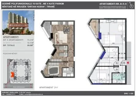 Tirane, shitet nga Pronari, pa-komision apartament 2+1+Ballkon Kati 5, 89 m² 165.000 € (Te kupola)