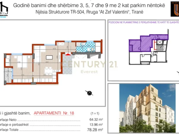 Tirane, shes apartament 1+1+Aneks+Ballkon Kati 6, 78 m² 141.000 € 