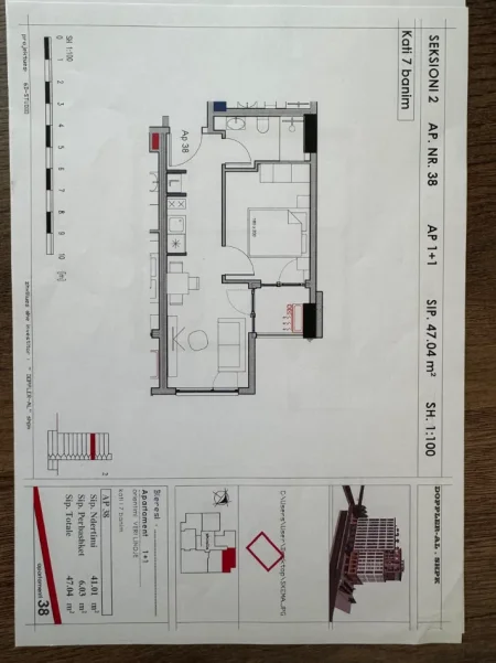 Tirane, shitet apartament 1+1+Ballkon Kati 3, 47 m² 105.000 € (PERBALL ME BIRRA TIRANA)