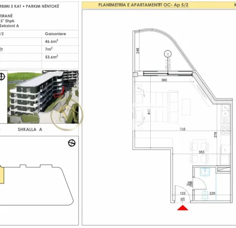 Tirane, shitet garsonier Kati 1, 53 m² 107.200 € (Liqeni i Thate)