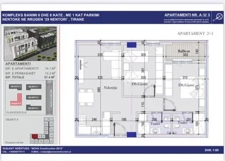 Tirane, jepet me qera nga Pronari, pa-komision apartament 2+1+Aneks+Ballkon Kati 3, 88 m² 118.000 € (rruga 29 nentori)