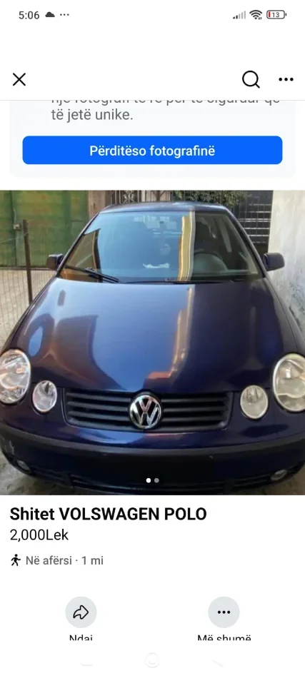 Tirane, shitet Volkswagen polo Nafte, blu e errët manuale Kondicioner 2.000 €