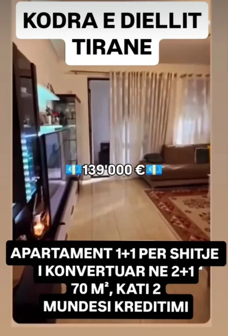 Tirane, shitet apartament 2+1 Kati 2, 70 m² 139.000 € (KODRA E DIELLIT)
