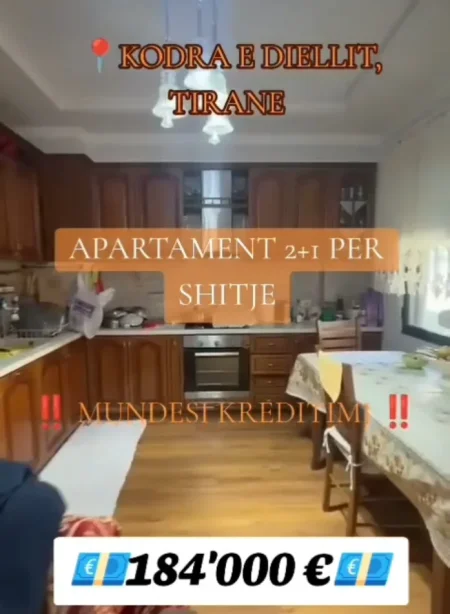 Tirane, shitet apartament 2+1+Ballkon Kati 2, 82 m² 184.000 € (KODRA E DIELLIT)
