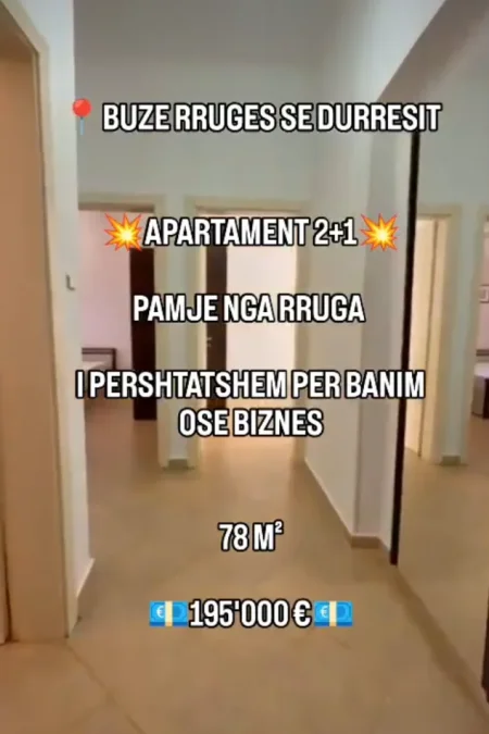 Tirane, shitet apartament 2+1 Kati 2, 78 m² 195.000 € (BUZE RRUGES DURRESIT)