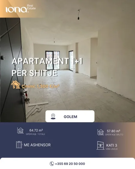 Golem, shitet apartament 1+1 Kati 3, 65 m² 84.136 € 