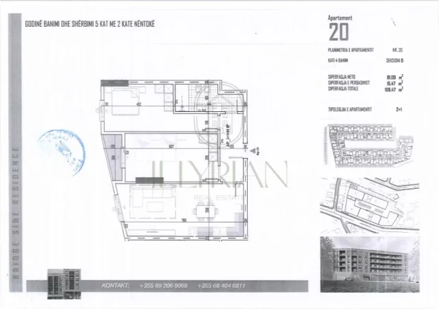 Apartament 2+1 për shitje – 106.47 m², planimetri moderne dhe funksionale