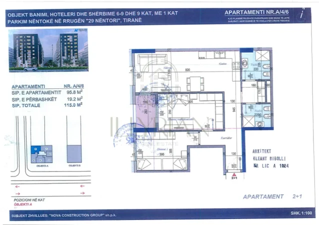Apartament modern 2+1 me planimetri funksionale në Tiranë
