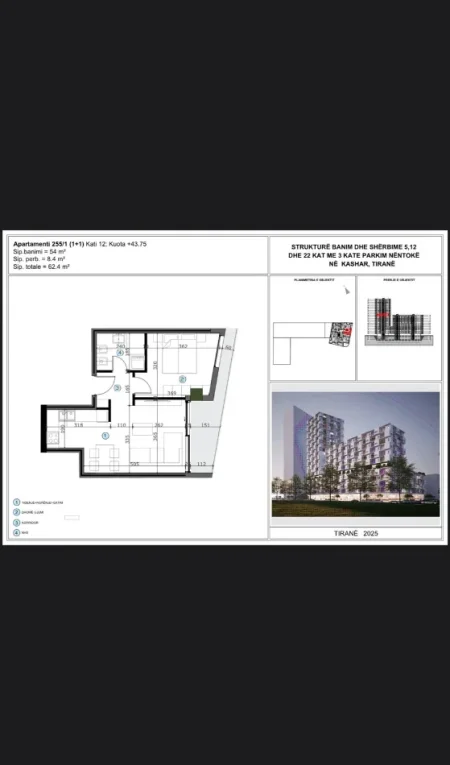 Tirane, shitet apartament 1+1 Kati 12, 62 m² 77000 € (KOMPLEKSI MOA)