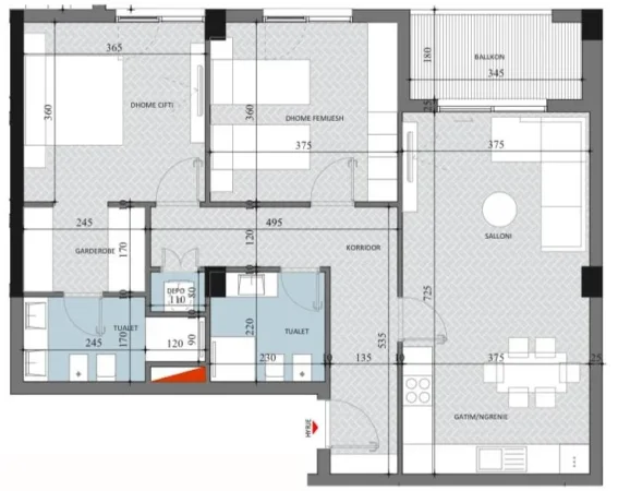 Tirane, jepet me qera apartament 2+1+Ballkon Kati 5, 115 m² 1.000 €/m2 (Diellon Residence, Paskuqan)