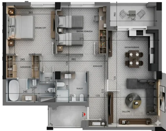 Tirane, jepet me qera apartament 2+1+Ballkon Kati 5, 115 m² 1.000 €/m2 (Diellon Residence, Paskuqan)