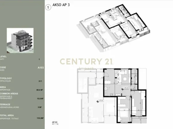 Tirane, shes apartament 2+1 Kati 1, 110 m² 210.000 € (Collak)