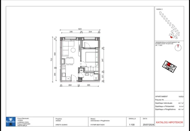 Tirane, shitet apartament 1+1 Kati 7, 49 m² 85.900 € (Ali Demi)