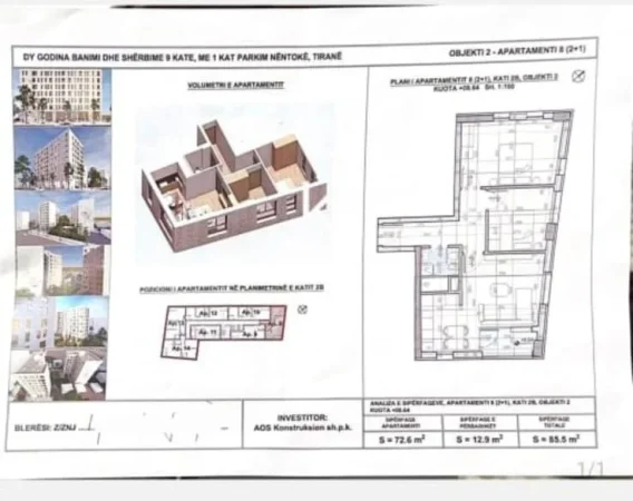 Tirane, shitet apartament 2+1 Kati 3, 132.500 m² 132.500 € (ASTIR)