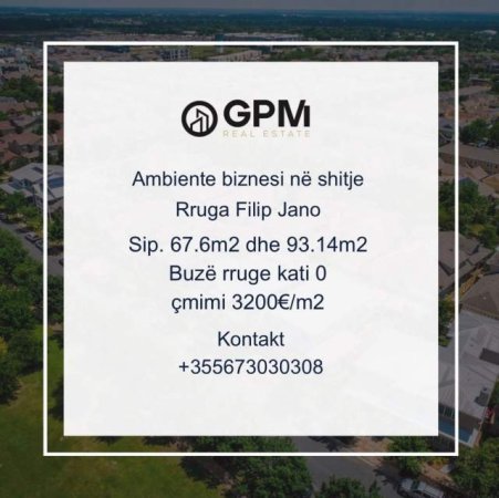 Tirane, shiten 2  Ambjente  biznesi Kati 0, 93.14 m² dhe 67.6 m2 , me cmim  3.200 Euro/m2 (Filip Jano)