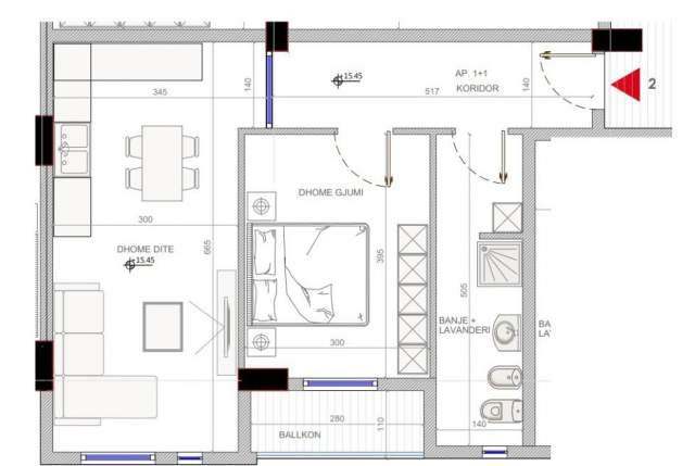 Golem, shitet apartament 1+1 Kati 2, 111 m² 517 Euro/m2 (Golem)
