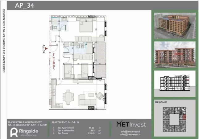 Tirane, shitet nga Pronari, pa-komision apartament 2+1+Aneks+Ballkon Kati 4, 111 m² 116.500 € (paskuqan)