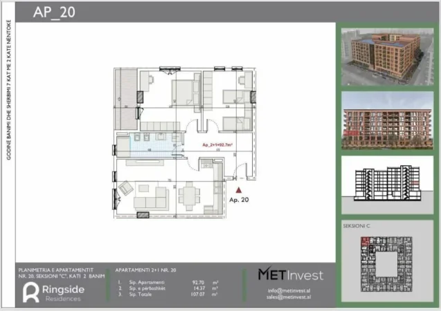 Tirane, shitet nga Pronari, pa-komision apartament 2+1+Ballkon Kati 2, 107 m² 112.000 € (paskuqan)