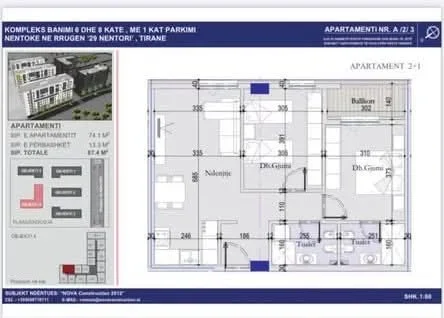 Tirane, shitet nga Pronari, pa-komision apartament 2+1+Ballkon Kati 3, 88 m² (casa italia)