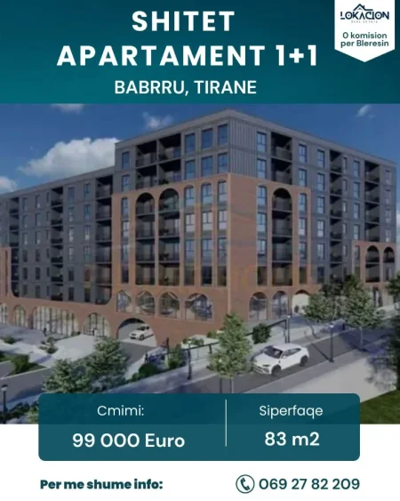 Tirane, shitet nga Pronari, pa-komision apartament 1+1+Ballkon Kati 4, 83 m² 99.000 € (Babrru, prane 5 majit)