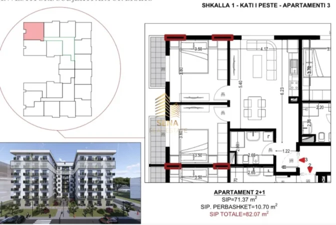 Shqiperi, shitet apartament 2+1+Ballkon Kati 5, 82 m² 98.500 € (Golem)