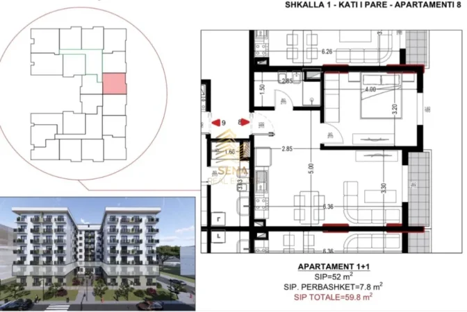 Shqiperi, shitet apartament 1+1+Ballkon Kati 1, 59 m² 71.800 € (Golem)