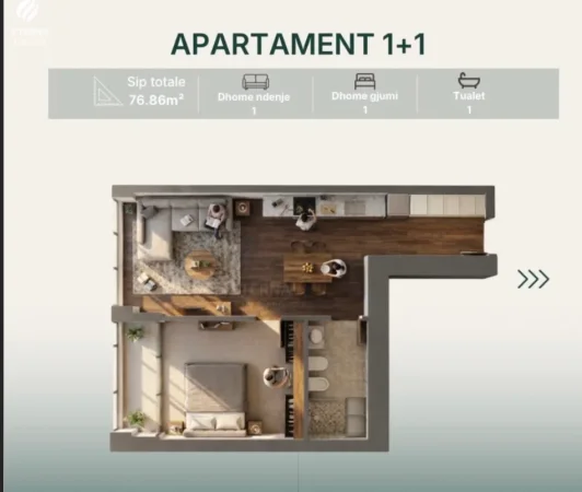 Tirane, shitet apartament 1+1 Kati 20, 77 m² 115.000 € 