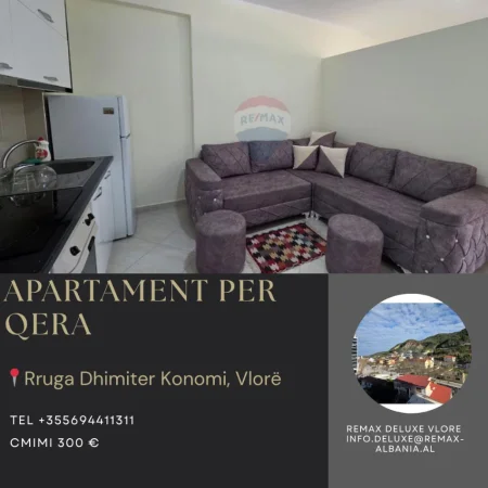 Vlore - Lungomare, jepet me qera apartament 1+1 Kati 4, 43 m² 300 € (Rruga Dhimitër Konomi, Vlore)