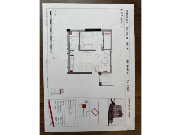 Tirane, shes apartament 1+1 Kati 7, 54 m² 125.000 € (Pallati me Shigjeta)