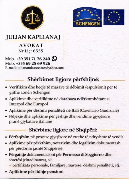 Verifikim&Fshirje Espulsi, Aplikime Interpol7Europol. Deshmi Penaliteti Italiane, etj...