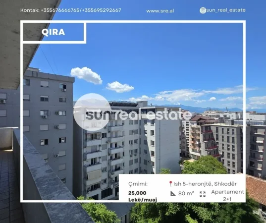 Shkoder, jepet me qera apartament 2+1+Ballkon Kati 8, 80 m² (QENDER)