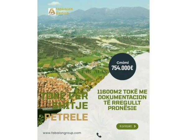 Tirane, shitet toke , 11.600 m² 754.000 € (Petrele)