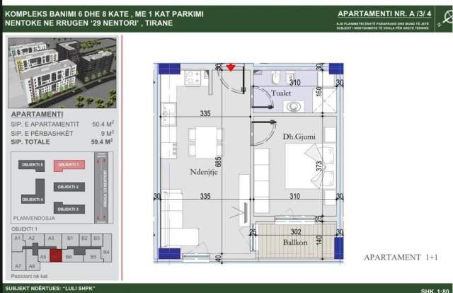 Tirane, shes apartament Kati 5, 60 m² 60.000 Euro (28 Nëntori)