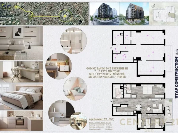Tirane, shitet apartament 2+1 Kati 6, 107 m² 198.000 €