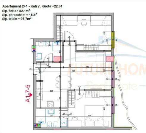 Tirane, shitet apartament 2+1 Kati 7, 98 m² 122.200 € (paskuqan)
