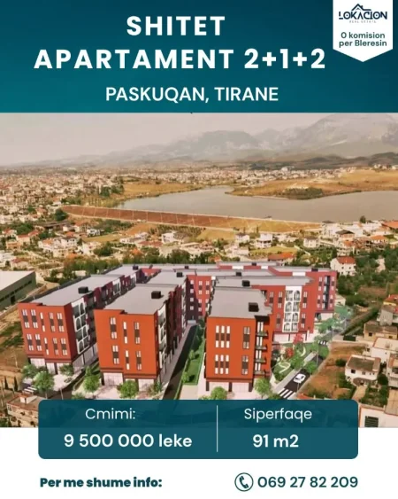 Tirane, shitet nga Pronari, pa-komision apartament 2+1+Ballkon Kati 3, 91 m² 95.000 € (liqeni i paskuqanit)